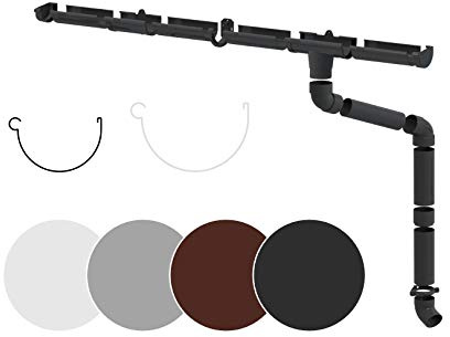 RAINWAY S regnrännor komplett set (1 taksida) – PVC-U plast i 4 färger, rekommenderas för takytor < 100 m² (set min. 12 meter, antracit) takränna, trädgårdshus, carport