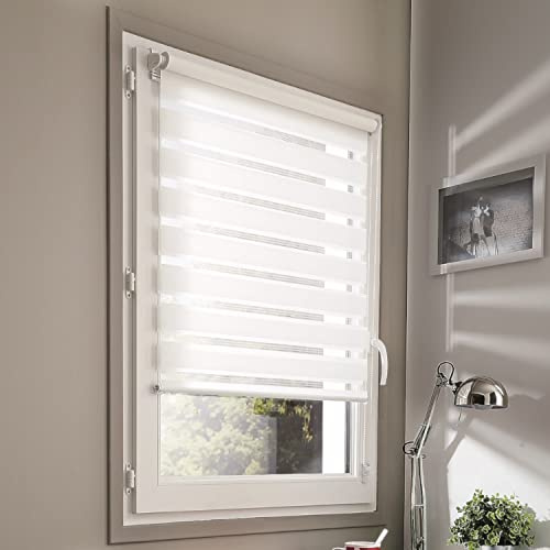MADECOSTORE Store Enrouleur Jour Nuit Basique sans percer h160cm - Blanc - L66 x H160cm