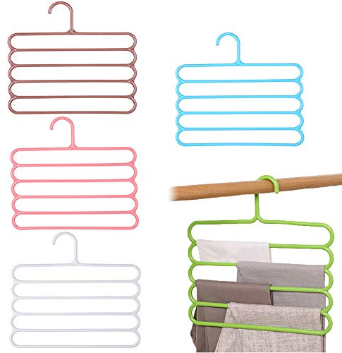 LWZko Appendiabiti per pantaloni e jeans, 5 pezzi, plastica PP multistrato (5 colori) Salvaspazio, antiscivolo