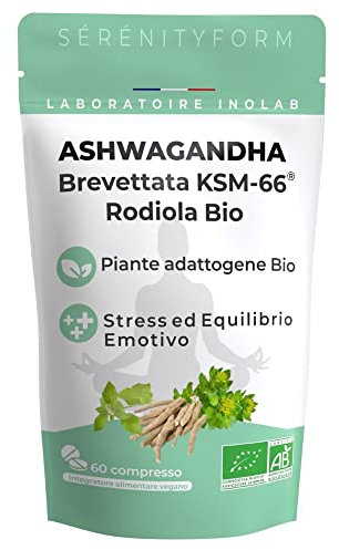 INOLAB Ashwagandha Bio KSM-66® & Rodiola rosea Bio | Antistress - sonno - equilibrio emozionale - apprendimento | 2 Piante adattogene | Serenityform
