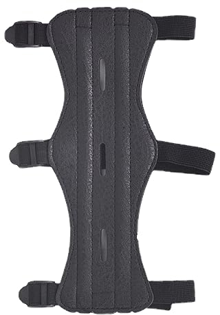 TRIWONDER Armschutz Bogenschießen, Unterarmschutz aus Leder, Verstellbare Schießhandschuh (【Upgrade-Version】 Schwarz)