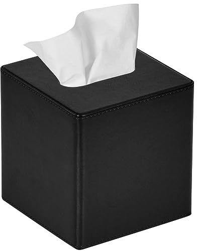 GOLRANLYE Taschentuchbox Quadratisch, PU-Leder Moderner Kosmetiktücher Box Halter für Badezimmer Schlafzimmer Esszimmer oder Büro(Schwarz)