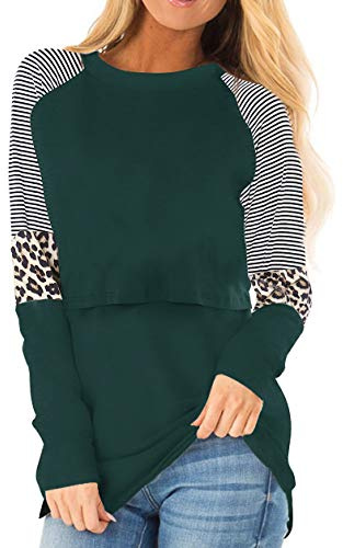 Smallshow Camiseta Lactancia Verano Manga Larga Maternidad Embarazada Ropa Top,Deep Green,XL