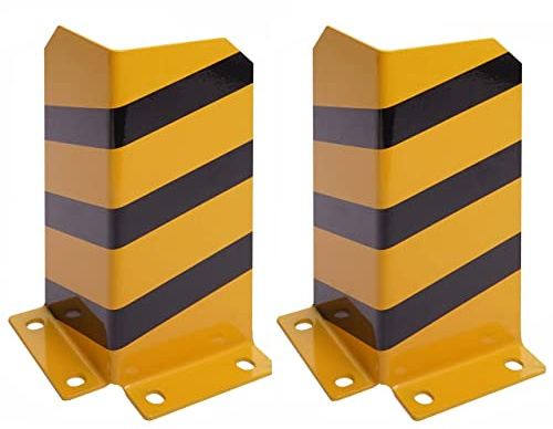 2 protectores HWC-J50, protección contra golpes y esquinas, con anclaje de pernos de metal, forma de L, 40 x 18 cm, color amarillo y negro