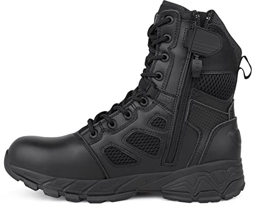 QUNLON Bottes Militaires Homme Bottes Rangers Homme Noir Chaussure Tactique Bottes Combat Airsoft Moto Avec fermeture éclair YKK Bottes de Randonnée