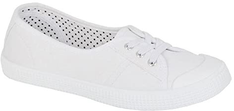 Dek Womens/Girls Low Cut Canvas Shoes/Slip On Pumps with Elastic Lace All White 3 UK