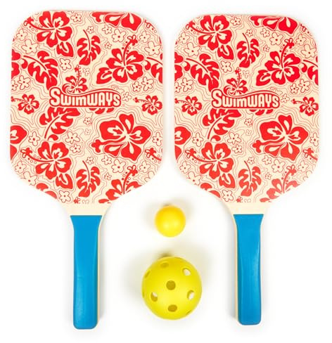 SwimWays Hydro Paddle & Pickleball Set, palas y pelotas de pickleball para piscina, lago y juegos de playa, juguetes al aire libre para niños y adultos de 5 años en adelante