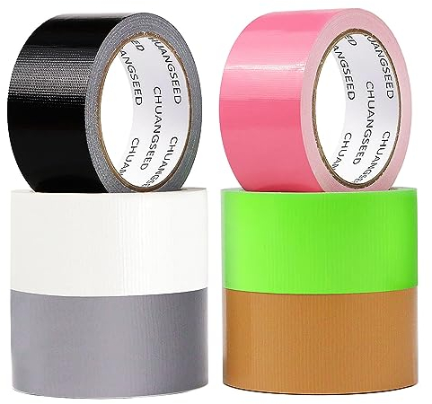 CHUANGSEED Lot de 6 rubans adhésifs en tissu coloré 210 mic x 50 mm x 13.7m Couleur heavy duty duct tape inclus Rose Vert Marron Noir Blanc Gris,pour réparation,craft,art,Décorer et éduquer