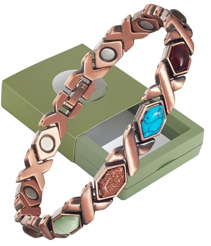 YINOX Magnetisches Kupferarmband aus farbigem Stein für Damen, hochfestes Magnetarmband, inklusive exquisiter Geschenkbox, die als Geschenk geeignet ist (E)