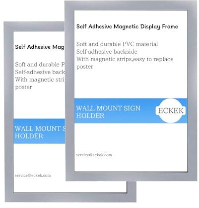 ECKEK Magnetisk skylthållare självhäftande bild poster ram väggmonterad plast dokumenthållare visningsram 2-pack (silver A5 148 × 210 mm/5,83 × 8,27 tum)