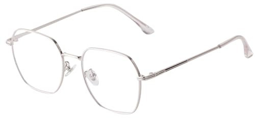 Laurinny Blue Light Blocking Glasses Retro Hexagonal Metal Frame Gaming Glasses Anti Glare Glasses(Silver)