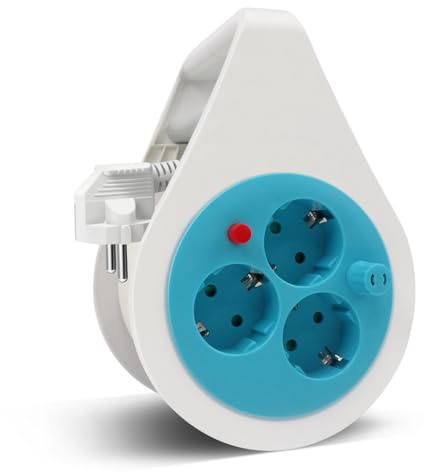 EXTRASTAR Kabeltrommel 3-Schuko-Steckdosen, 7m Kabelrolle mit Überhitzungsschutz, Kabelbox mit Verlängerungskabel, Blau+Weiß