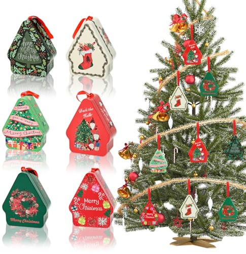 ACTOYS Plåtburk julkakor, jul metall godisburk, hängande och öppnad metallboll, jul metallburkar, jul presentförpackning (triangel*6st)