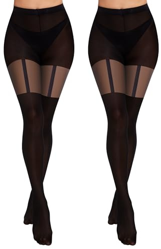 MELLIEX 2 Piezas Medias con Tirantes, Negro Pantys Overknee para Mujeres 120/40 Denier