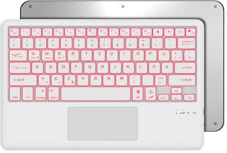 Occtingkind, Bluetooth Tastatur für iPad/Android-Tablets, Deutsches Layout QWERTZ, 12 Kabellose Tastatur, Hintergrundbeleuchtung, Multi Touch Trackpad, Für iPad/Windows/Android-Tablet, Weiß