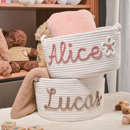 Cesta de regalo personalizada para bebé, Gufacai, cesta de cuerda de algodón multicolor, baby shower, organizador de almacenamiento de juguetes para bebés