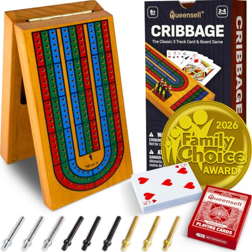 Cribbage Board Game Set with Storage - Classic Game Travel Cribbage Board with Wooden Card Storage for Adults & Kids - Ideal for Game Night