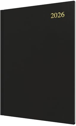 Collins - Essential - Kalender 2026, 12 Monate, Jahresplaner, Wochenansicht, A4, Hardcover, Schwarz (ESSA43.99-26)
