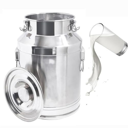 Pot a Lait INOX 201 Bidon De Transport De Lait De Ferme- Bidon INOX Huile Pot À Lait Seau À Vin Baril Seau Réservoir Scellé en Acier Inoxydable FW,Nofaucet-5L