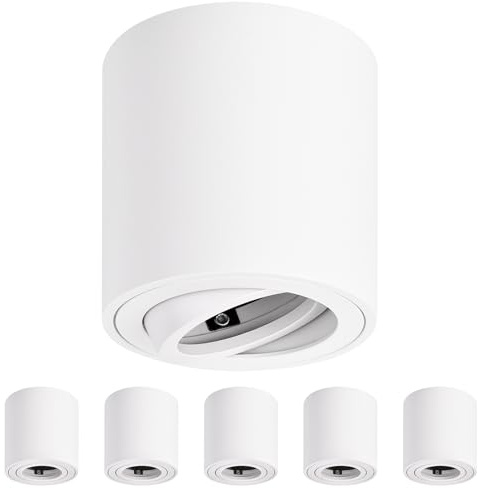 GeyouLux 6 x GU10 monteringspunkt vit rund 30° svängbar, utan ljuskälla | Aluminium, Ø 80 x H84 mm, 230 V-sockel ingår, direkt ytmontering