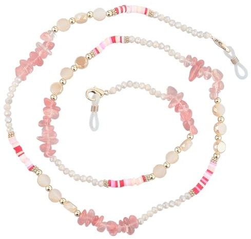 CREATCABIN Chaîne Lunettes Rose Porte Lunettes Lanière Lunettes Soleil Cristal Métal Accessoire Polyvalent pour Lunettes Cordon Perles Collier Métal Suspendu Bracelet pour Femmes Passionnées Lunettes