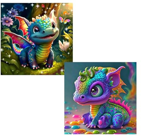 KiKiHong 2 Pack Diamond Painting Kits,Diamond Painting Dragon 5D DIY Diamond Art Kits,Diamond Art Dragon Home Wall Decor (30x30cm)