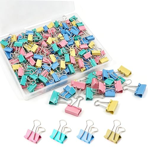 120 Pcs Small Binder Clips 19mm, Foldback Metal Paper Clamps in 4 Assorted Colors, Mini Bulldog Clips for Office Home Kitchen School, Reusable Document Organizer