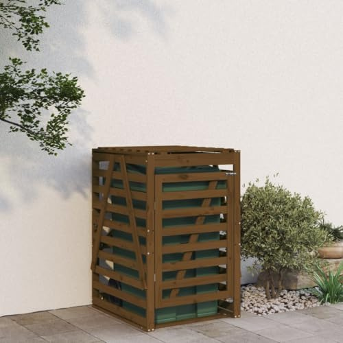 Kaloriko Cassetta per bidoni della spazzatura, in legno di pino massiccio, 84 x 90 x 128,5 cm, con porta richiudibile, resistente alle intemperie, stabile, protezione dagli sguardi indiscreti per