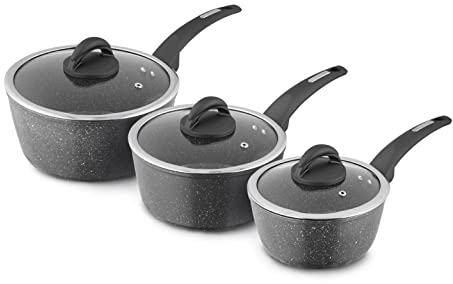 Tower T81212 Cerastone Forged 3 Piece Saucepan Set with Non-Stick Coating and Soft Touch Handles,18/20/22cm, Graphite