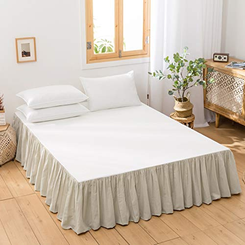 BISELINA French Linen Bed Skirt with Pleated Frills 14-Inch Tailored Drop Natural Flax Cotton Blend Dust Ruffle Soft Cozy Farmhouse Bedding (14 Queen, Linen)