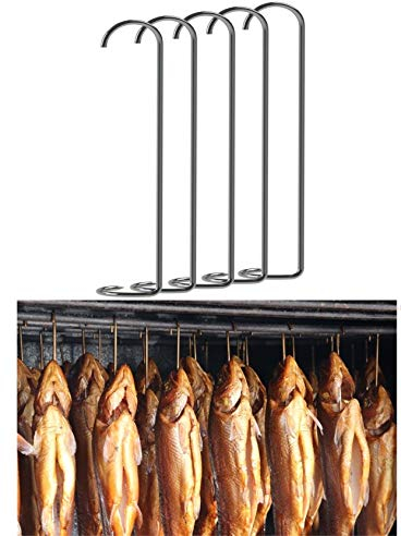 5 Stück Fischhaken, Fleischerhaken, Metzgerhaken, Edelstahlhaken, Räucherhaken, Lebensmittelhaken - zum Kalt- und Heißräuchern, zum Fisch und Fleisch Räuchern – Profi Haken, rostfrei