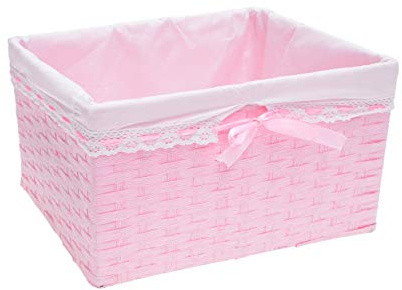 HERSIG - Cesta Almacenaje | Pongotodo Cuadrado de Papel con Forro y Lazo - 33 x 24 x 20 cm - Color Rosa