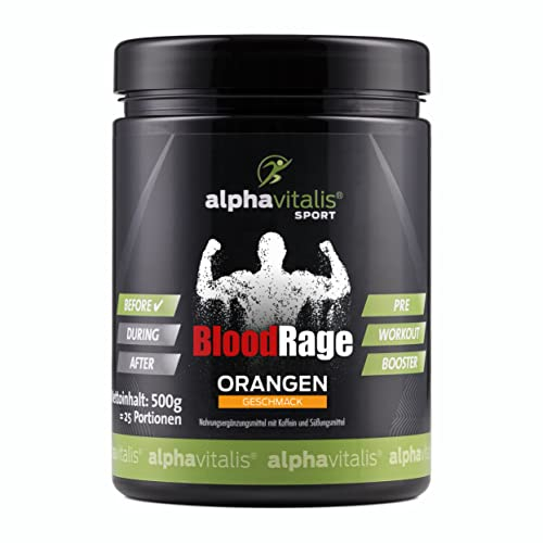 PRE WORKOUT BOOSTER 500g Blood Rage - leckerer Orangen Geschmack - Max Pump - mit Koffein, L-Arginin, L-Citrullin, Creatin Monohydrat, beta Alanin, Taurin, Bitterorangenextrakt, Guarana uvm.