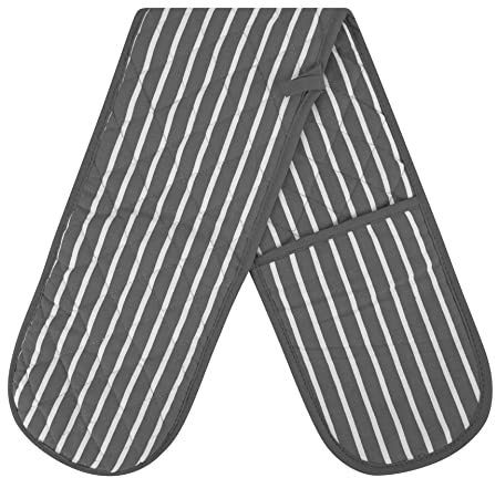 RASH Accessories Guanti da forno doppio macellaio trapuntato Stripe Pot Holder guanto resistente al calore 100% cotone (grigio)