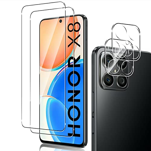 Holilo Schutzfolie für Honor X8 4G Kamera Schützen,【2+2 Stück】 No-Bubble Anti-Kratzen Ultra-klar 9H Härte Display und Kamera schützen Gehärtetes Glas Displayschutzfolie