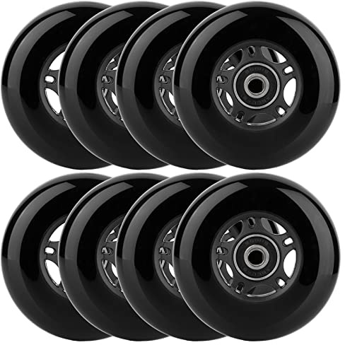 WHEELCOME Inline Skate Wheels Outdoor & Indoor Blade Roller Skate Wheels 85a Roller Hockey Wheels w/Bearings ABEC-9 for Scooter Luggage Repair, 64mm 70mm 72mm 76mm 80mm Dia, 8-Pack (Black, 76mm)