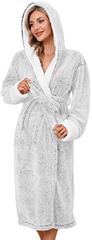 UMIPUBO Peignoir Femme Polaire Personnalisé l'hiver Robe de Chambre Chaude Femme Peignoir de Bain À Capuche Super Doux Long avec Ceinture (Gris clair,L)