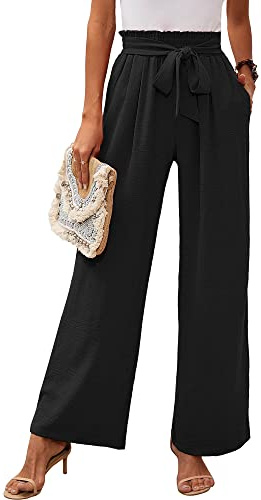Heymoments Wide Leg Pant for Women High Waist Trouser, Black, Large