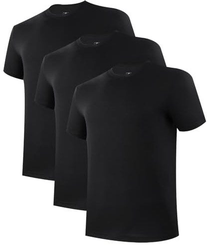 BAMBOO COOL Men's Undershirts for Men Pack,Moisture-Wicking Tees,Stretch Crew Neck Soft T-Shirts(Black, 3 Pack)