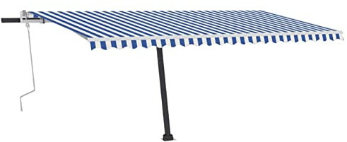 Retractable Manual Awning for Balconies Awning for Outdoor Sun Awning with Extendable Arms for Outdoor Fall Sun Shade with LED 500 x 300 cm Blue and White