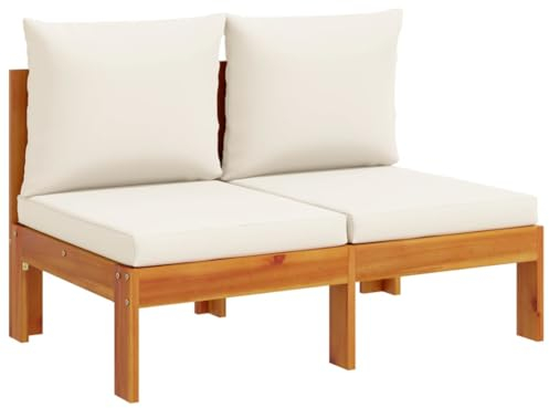 vidaXL Gartensofa ohne Armlehne 2-Sitzer, Gartensessel mit Kissen, Modular Loungesofa für Garten Terrasse, Sofa Garnitur Gartenmöbel, Massivholz Akazie