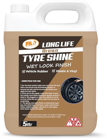 Filo Brown Tyre Shine 1 x 5L - Premier Wet Look Tire Dressing Gel for Cars, Long-lasting Glycerine Formula, Instant Sheen, Ultimate Tire Shine Spray or Brush On.