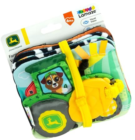 Lamaze John Deere Farm to Table Journey | Soft Fold Out Baby Book with Colourful and Black and White Panels, Crinkle Sounds, Squeaker, Ribbons, Teether | Sensory Toys for Babies from 6+ Months