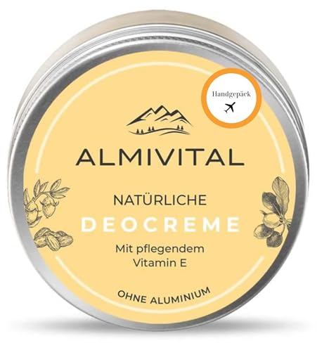 ALMIVITAL Natürliche Deocreme ohne Aluminium - Deo für Damen & Herren – Natürliche Inhaltsstoffe Shea Butter, Kakaobutter, Zink - Langanhaltend - Reise Gadget Handgepäck – 100ml