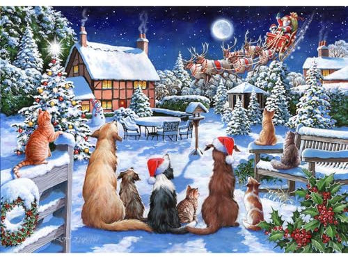 The House of Puzzles - No.19 - Santa Paws Jigsaw - 500 Piece Jigsaws For Adults, Artist Illustrated, Scenic Landscape, Deluxe Puzzle Gifts