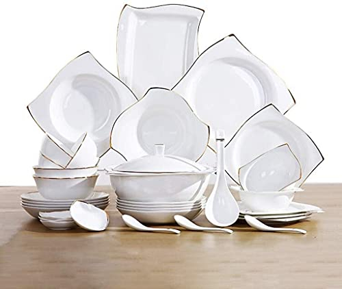 Juegos de vajilla - Juego de servicio de platos de regalo de lujo, Juego de vajilla de cerámica con 48 piezas, tazón/plato/olla de sopa/cuchara | Juegos de cena de porcelana china, juego combinado de