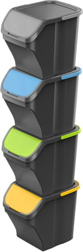Gardissimo Stack / 4 x 25 Liter Mülleimer - Küche Stapelbox 4 Fächer - Mülltonnenbox 4er - Abfalleimer mit Deckel