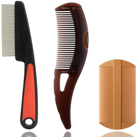 WhaleO 3 Pezzi Pettine per Pidocchi e Lendini, Pettinino per Capelli Denti Stretti - Resistente e Facile da Pulire