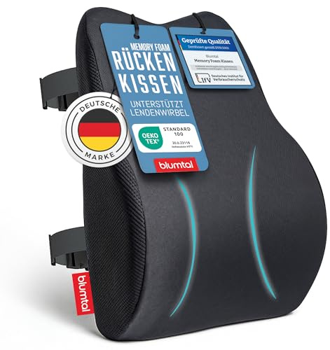 Blumtal ergonomisches Rückenkissen aus Memory Foam - stützendes Lendenwirbelkissen + OEKO-TEX zertifiziertem Bezug - Rückenlehne Kissen mit Verschluss - Rückenstütze - Rückenstützkissen - Lendenkissen