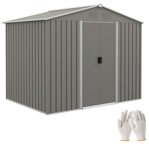 Outsunny Caseta de Jardín Exterior 3,6 m² 236x174x190 cm Cobertizo de Jardín Exterior con 2 Puertas Correderas Techo Inclinado y 4 Ventanas para Patio Terraza Gris Claro